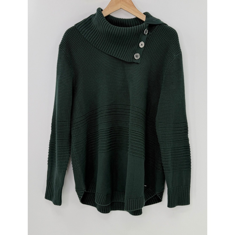 Calvin Klein Women's Asymmetrical Button‎ Collar Green Knit Sweater XL Preppy
